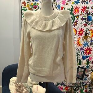 Doen Cream Ruffle-Trim Crewneck Sweater